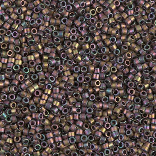 Delica, glass bead, matte metallic grey dusk gold iris, size #11, 5.2 grams.