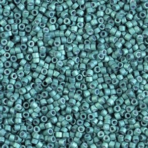 Delica, size #11, glass beads, matted galvanized dark aqua, 1.1x1.7mm, 5.2g.