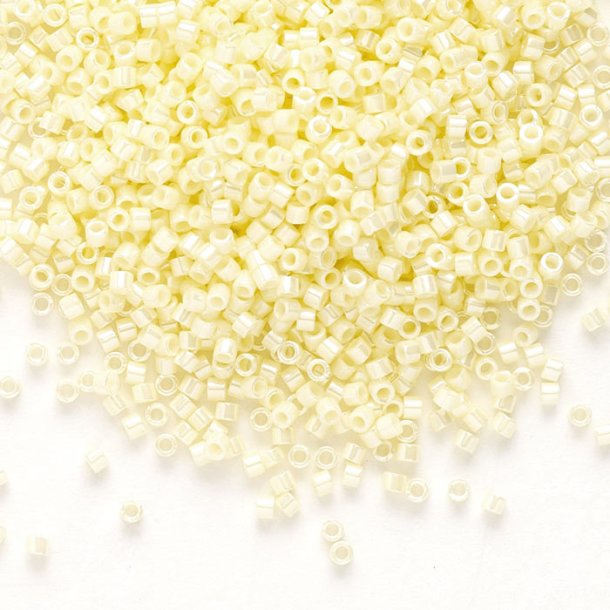 Delica, size #11, glass bead, opaque glazed luster pale yellow, 5.2 grams