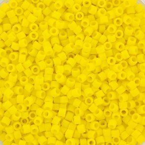 Delica, size #11, canary yellow glass bead, matte opaque, 1.1x1.7mm, 5.2 grams