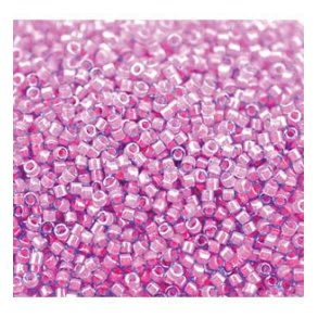 Delica, size #11, pink with bluish edge, 1,1x1,7mm, 5,2 grams.