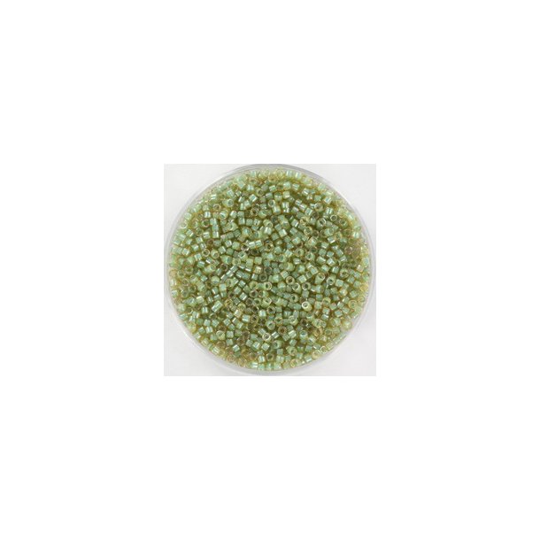 Delica, size #11, asparagus green, glass bead, gold edge, 1,1x1,7mm, 5,2g