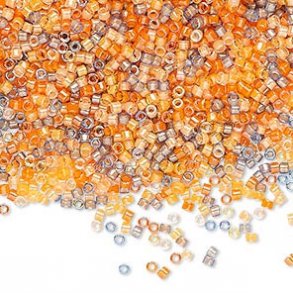 Delica, Größe#11, gemischte Farben, orange und grau, 1,1x1,7 mm, 5,2 g