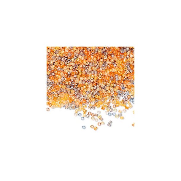 Delica, size #11, mixed transparent luminous orange and grey colors, 1.1x1.7mm, 5,2 gram