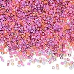 Delica, Gr&ouml;&szlig;e#11, gemischte Farben, pink und orange, 1,1x1,7 mm, 5,2 g