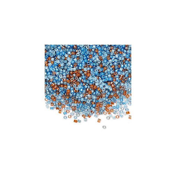 Delica, size #11, mixed, blue and orange, 1.1x1.7mm, 5,2 grams