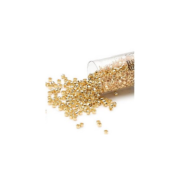 Delica, size #15, 24K gold plated, opaque, 1.1x1.7mm, 3.3g, 1100 pcs