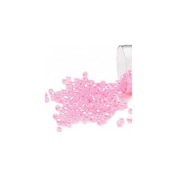 Delica, size #11, bubblegum pink, ceylon color-lined, 5.2g ca. 1000 beads