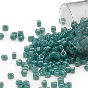 Delica, size #11, dark teal glass bead, opaque, 1.1x1.7mm.