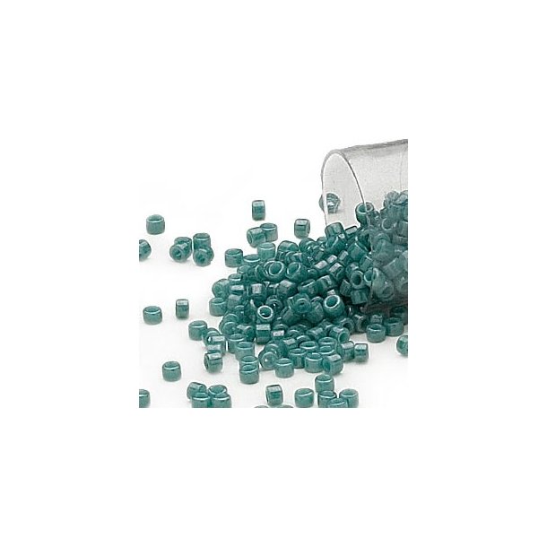 Delica, size #11, dark teal glass bead, opaque, 1.1x1.7mm.