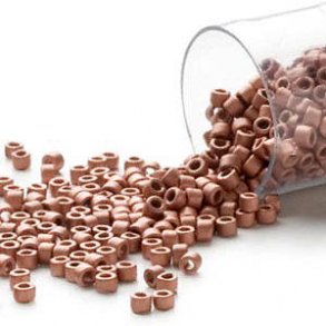 Delica, size #11, matte copper glass bead, 1.1x1.7mm, 5.2 grams.
