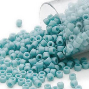 Delica, size #11, turquoise, glass bead, matte, opaque, 1.1x1.7mm, 5.2g.