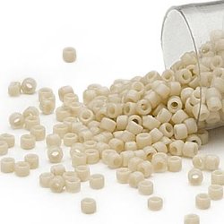 Delica, size #11, frosted natural beige glass bead, opaque, 1.1x1.7mm, 5.2 grams