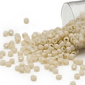 Delica, size #11, frosted natural beige glass bead, opaque, 1.1x1.7mm, 5.2 grams