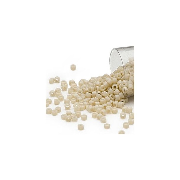 Delica, size #11, frosted natural beige glass bead, opaque, 1.1x1.7mm, 5.2 grams