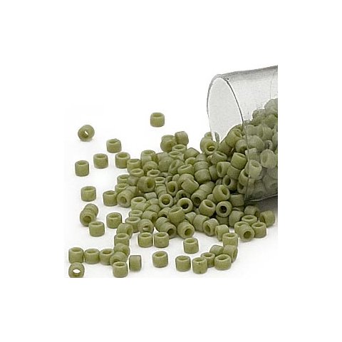 Delica, størrelse #11, army grøn, glasperle, mat, opak, 1,1x1,7mm, 5,2g