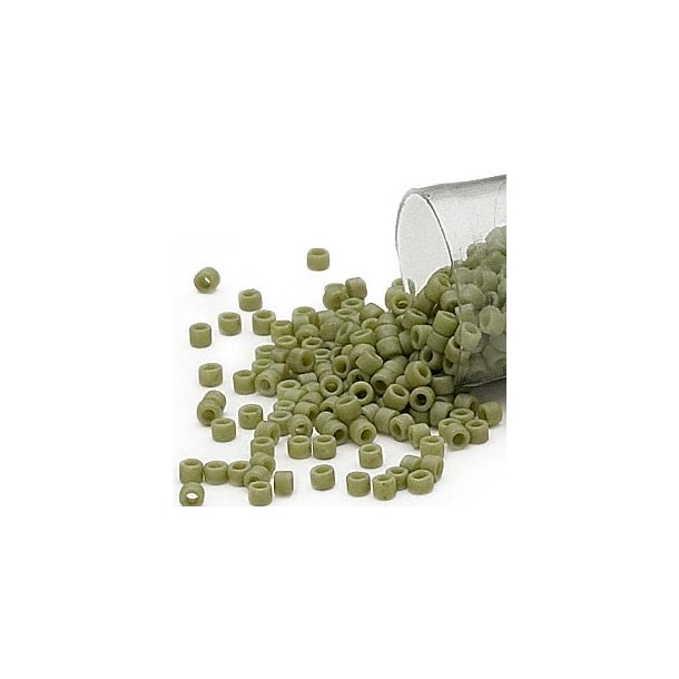 Delica, størrelse #11, army grøn, glasperle, mat, opak, 1,1x1,7mm, 5,2g