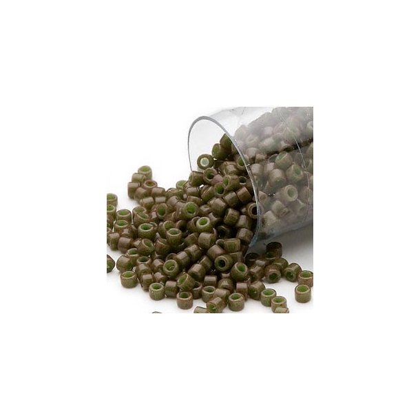 Delica, size #11, dark olive glass bead, opaque, 1.1x1.7mm, 5.2 grams