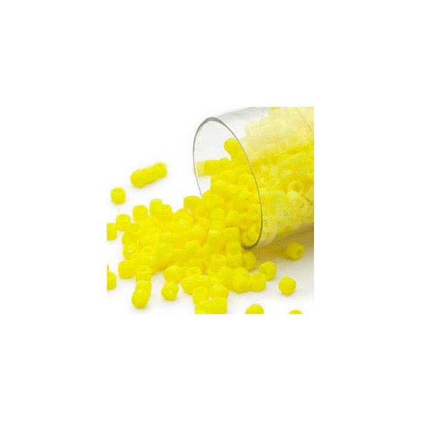 Delica, size #11, matte bright yellow, glass bead, opaque, 1.1x1.7mm, 5.2 grams
