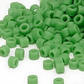 Delica, size #11, glass, lime green, matte opaque, 1.1x1.7mm, 5.2 grams.