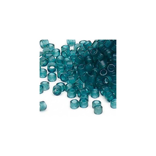 Delica, size #11, matte teal blue glass bead, transparent, 1.1x1.7mm, 5.2 grams