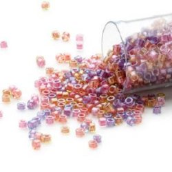 Delica, Gr&ouml;&szlig;e#11, gemischte Farben, lila und rosa, 1,1x1,7 mm, 5,2 g