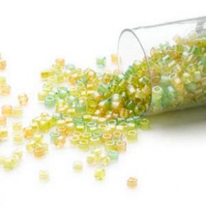 Delica, Größe#11, gemischte Farben, gelb und grün, 1,1x1,7 mm, 5,2 g