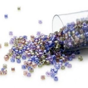 Delica, Größe#11, gemischte Farben, lila und bronzefarben, 1,1x1,7 mm, 5,2 g