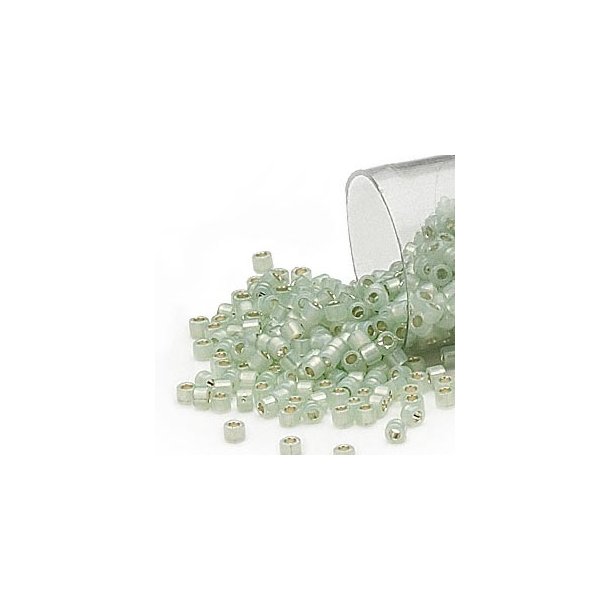 Delica, size #11, sea green glass bead, silver-lined, 1.1x1.7mm
