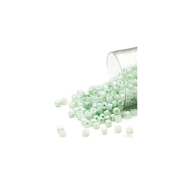Delica, size #11, sea foam glass bead, 1.1x1.7mm, 5.2 grams.