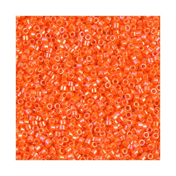 Delica, size #11, orange, shiny, AB, opaque, 1.1x1.7mm, 5.2gr