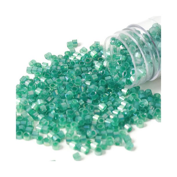 Delica, size #11, aqua green glass bead, silk effect, 1.1x1.7mm