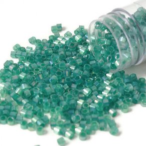 Delica, size #11, emerald green glass bead, silk effect, 1.1x1.7mm