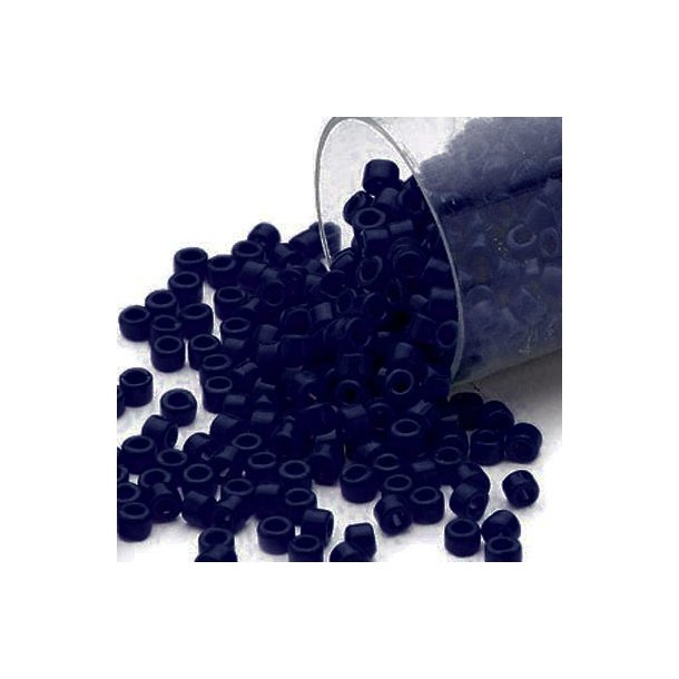 Delica, size #11, navy blue glass bead, opaque, 1.1x1.7mm, 5.2 grams.