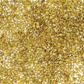 Delica, #11, yellow-brown spotted, Picasso, glass bead, opaque, 1.1x1.7mm, 5.2gr