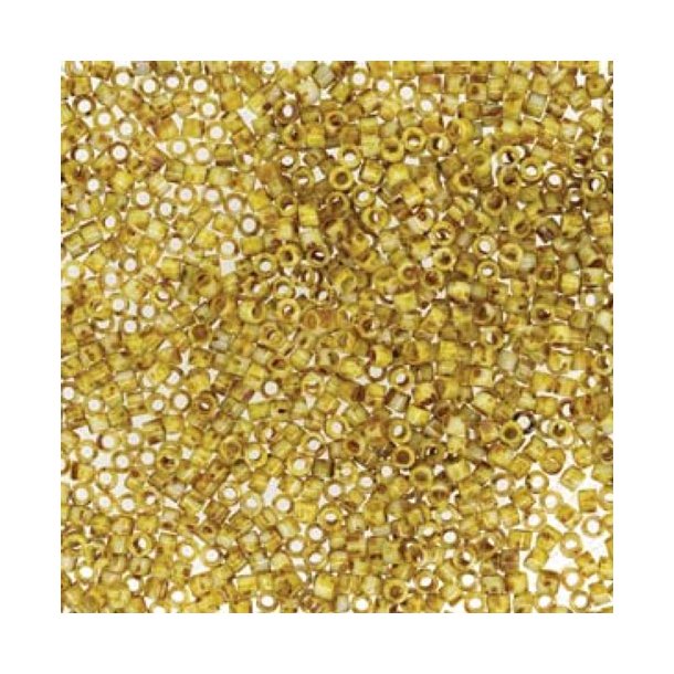 Delica, #11, Glasperlen, gelb mit braunen Flecken, opak, 1,1x1,7 mm, 5,2gr