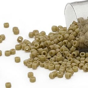 Delica, size #11, matte greenish glass bead, opaque, 1.1x1.7mm