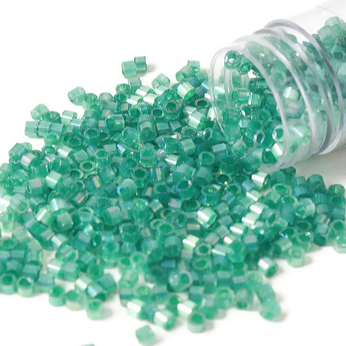Delica, #11, aqua grün, Glasperlen, Seideneffekt, 1,1x1,7 mm