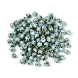 Picasso-glasperler, bicone, facetslebne, turkis og brune, 4x3,5 mm, hul 1 mm, 10 g / ca. 135 stk.