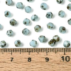 Picasso-glasperler, bicone, facetslebne, turkis og brune, 4x3,5 mm, hul 1 mm, 10 g / ca. 135 stk.