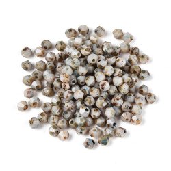 Picasso-glasperler, bicone, facetslebne, r�g-hvide, 4x3,5 mm, hul 1 mm, 10 g / ca. 135 stk.