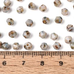 Picasso-glasperler, bicone, facetslebne, r�g-hvide, 4x3,5 mm, hul 1 mm, 10 g / ca. 135 stk.
