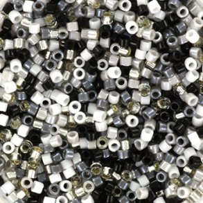 Delica seed beads, Glasperlen, Mix54, Schwarz/Weiß, 5-Farben, Größe #11, 5,2g
