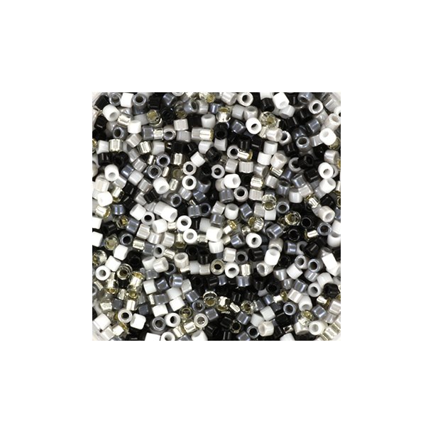 Delica seed beads, Mix54, black and white, 5-color mix, size #11, 5.2 grams