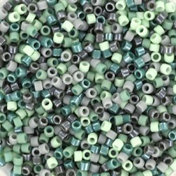 Delica seed beads, Glasperlen, Mix60, grau-gr&uuml;n, 5-Farbenmischnung, Gr&ouml;&szlig;e#11, 5,2g