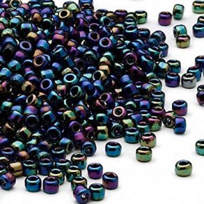 Glasperle, seedbead strrelse #8, regnbue, 3x2 mm, 40 gram