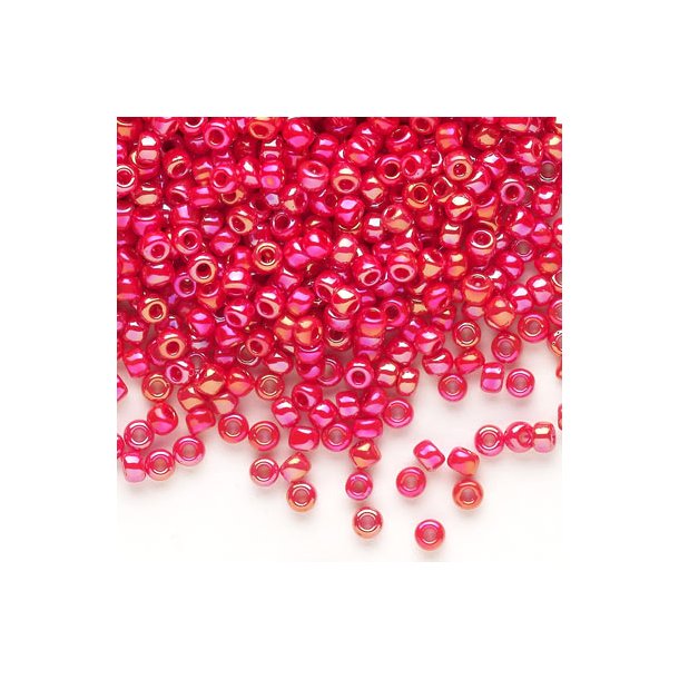 Glass bead, seed bead, size #8, rainbow red, 3x2mm, 40 g