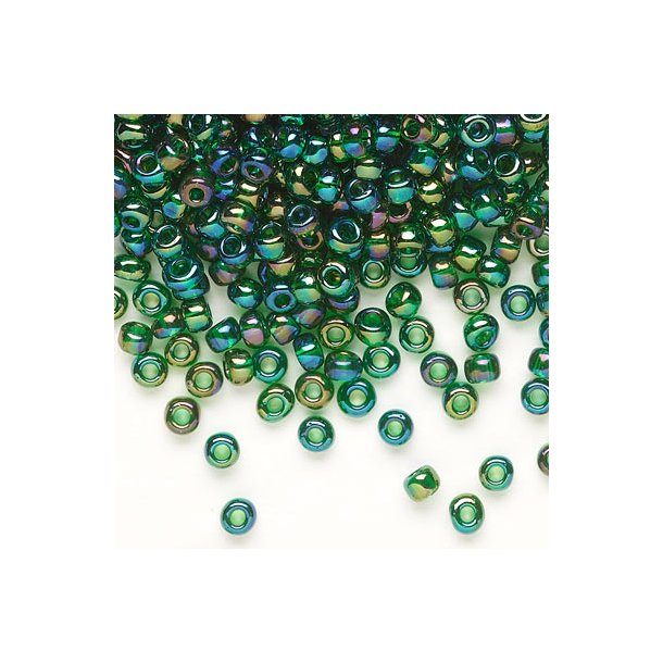 Matsuno seed bead (6/0), clear, rainbow green, 680pcs, 40gr.