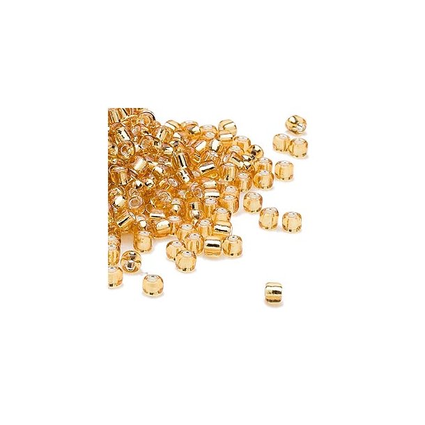 Glass bead, Matsuno seed bead (6/0), silver lined, translucent/gold, 4x3mm, 680pcs, 40gr