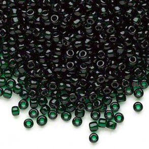 Glasperlen, Rocailles Größe #8, transperant dunkelgrün, 3x2 mm, Matsuno, 40 g